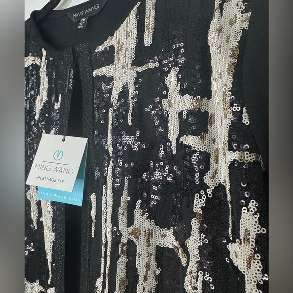 NWT Ming Wang sequin front design black knit sweater Heritage fit medium P - Picture 6 of 14
